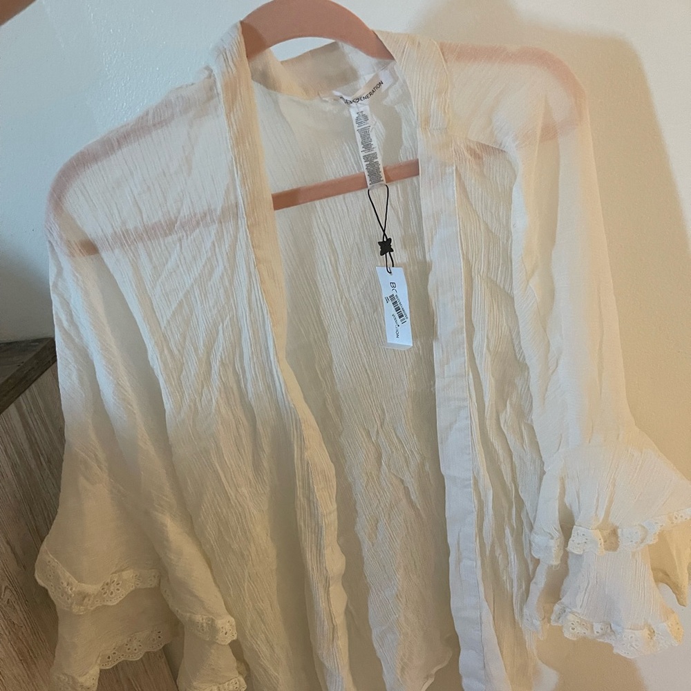 BCBGeneration Cream Ruffle Cardigan